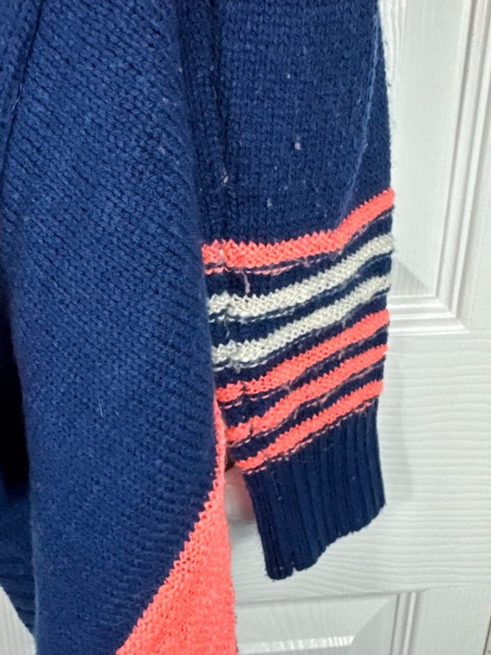 Charlotte Russe Women's Open Front Cardigan Stripe Color Block Navy Coral M - Picture 3 of 6